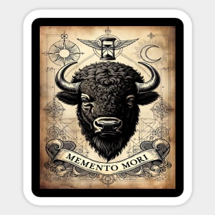 American Bison Stoicism: Memento Mori Vintage Woodcut Art Sticker